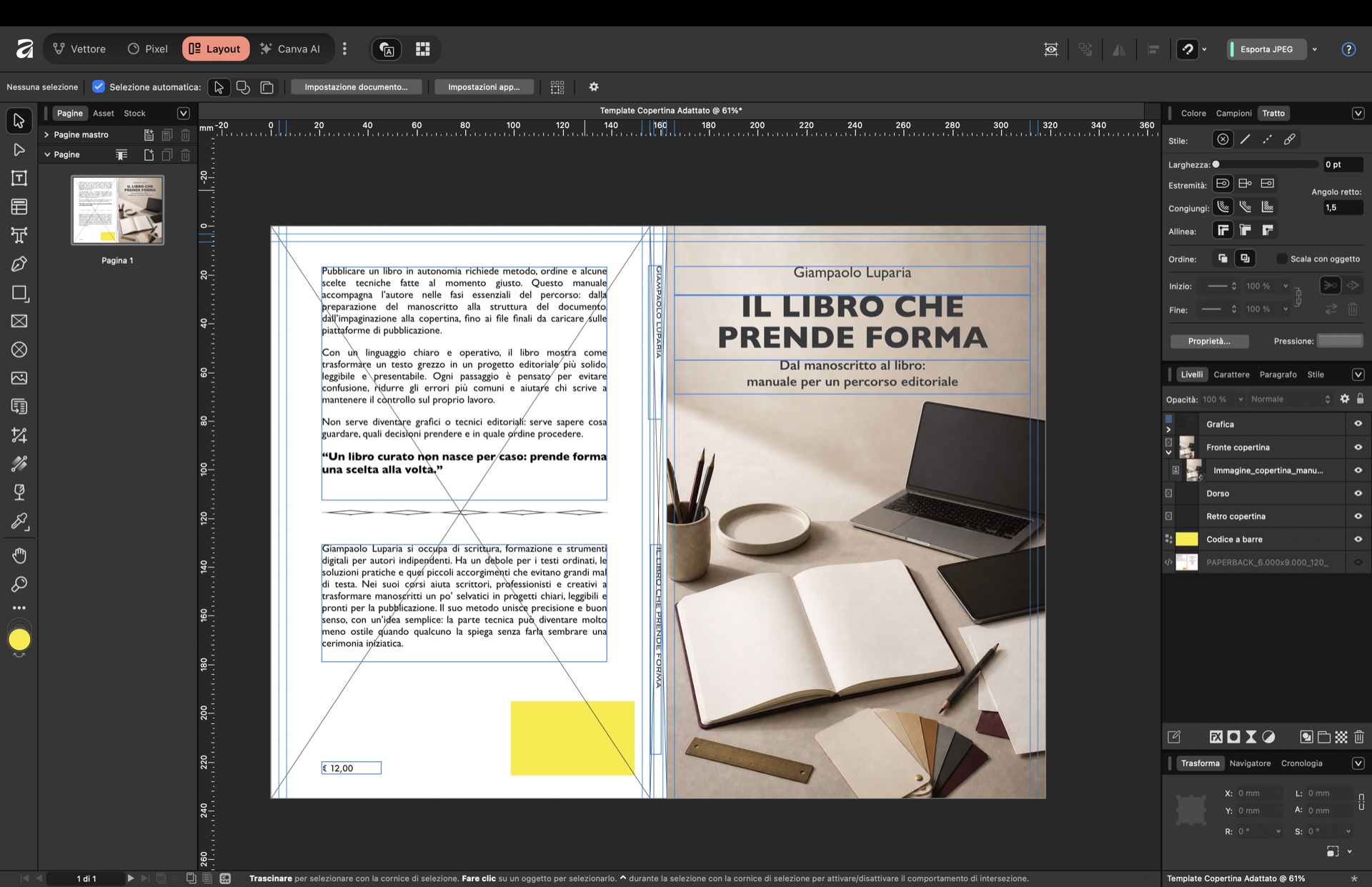 Preparazione della copertina nell’ambiente Layout di Affinity