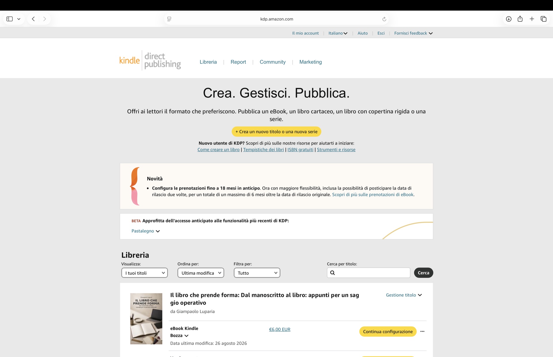 Libreria Amazon KDP mostrata durante una lezione