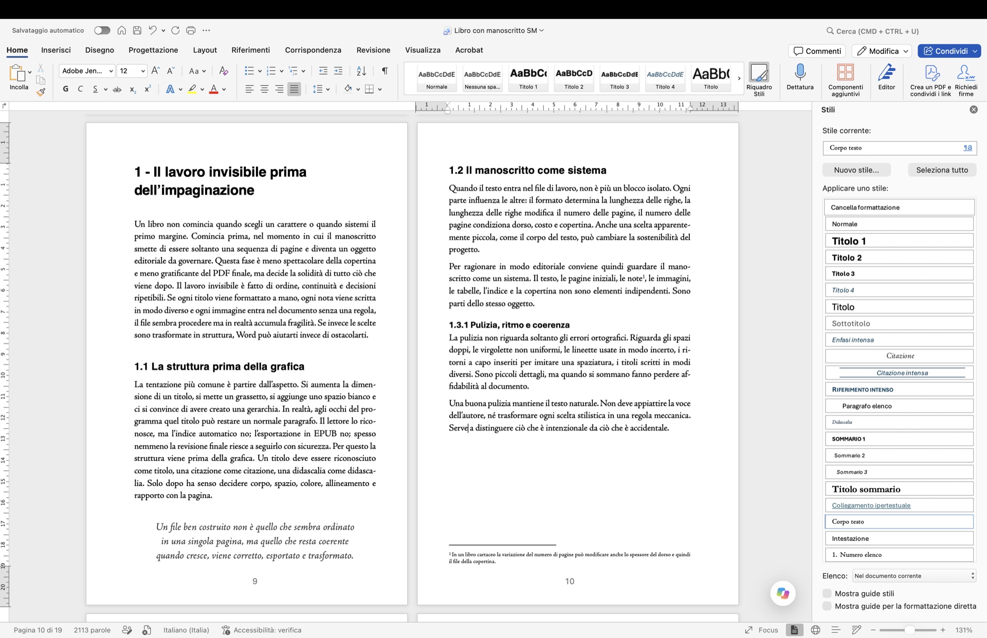 Dimostrazione pratica di impaginazione in Microsoft Word